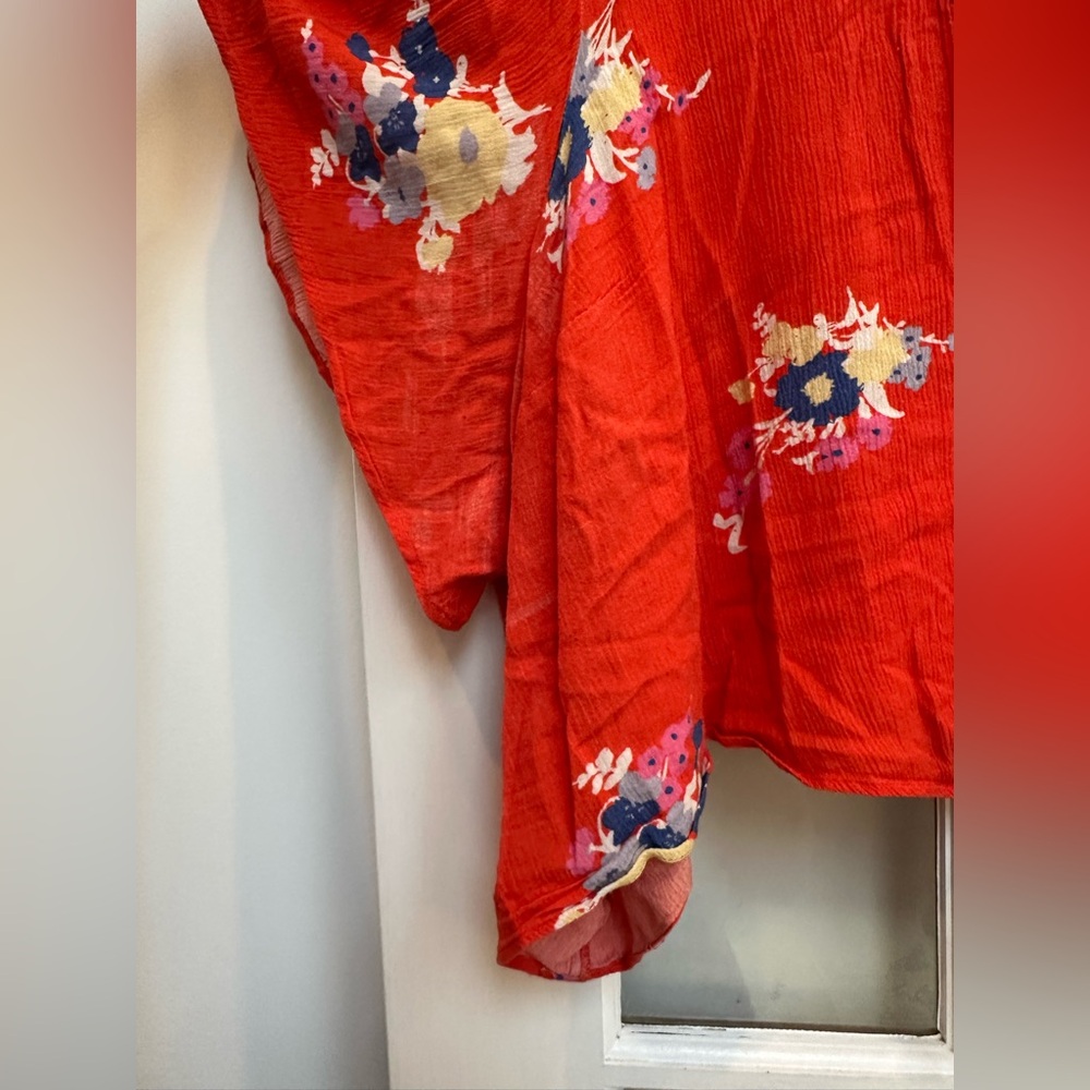 ModCloth Cropped Breezy Tendency Top Red Orange Floral Front Tie Plus Size 4X - Picture 11 of 15